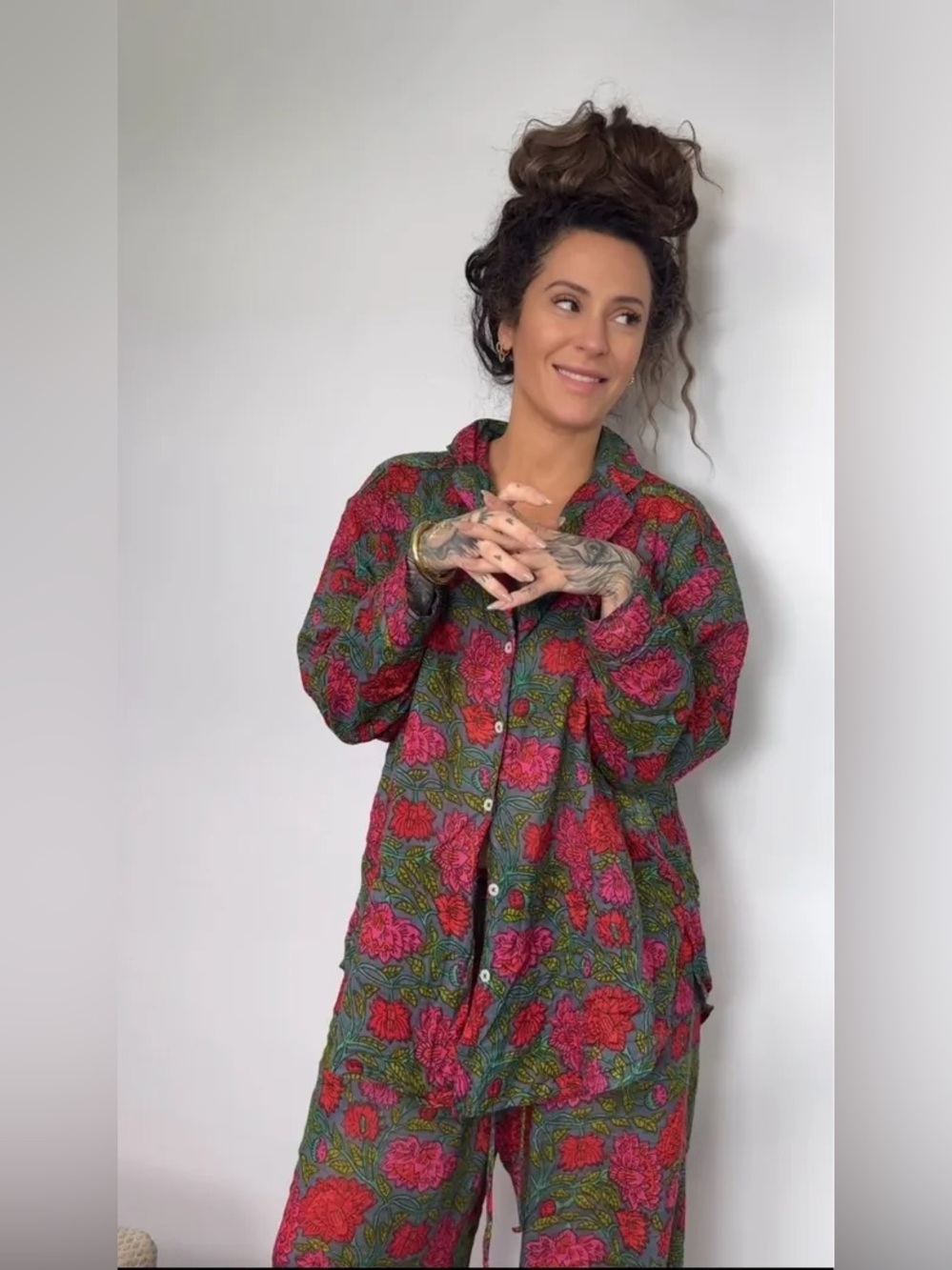 NWT NATURAL LIFE Floral Button-Front Dreamy Lightweight Cotton Pajama Set Size L - Picture 2 of 15